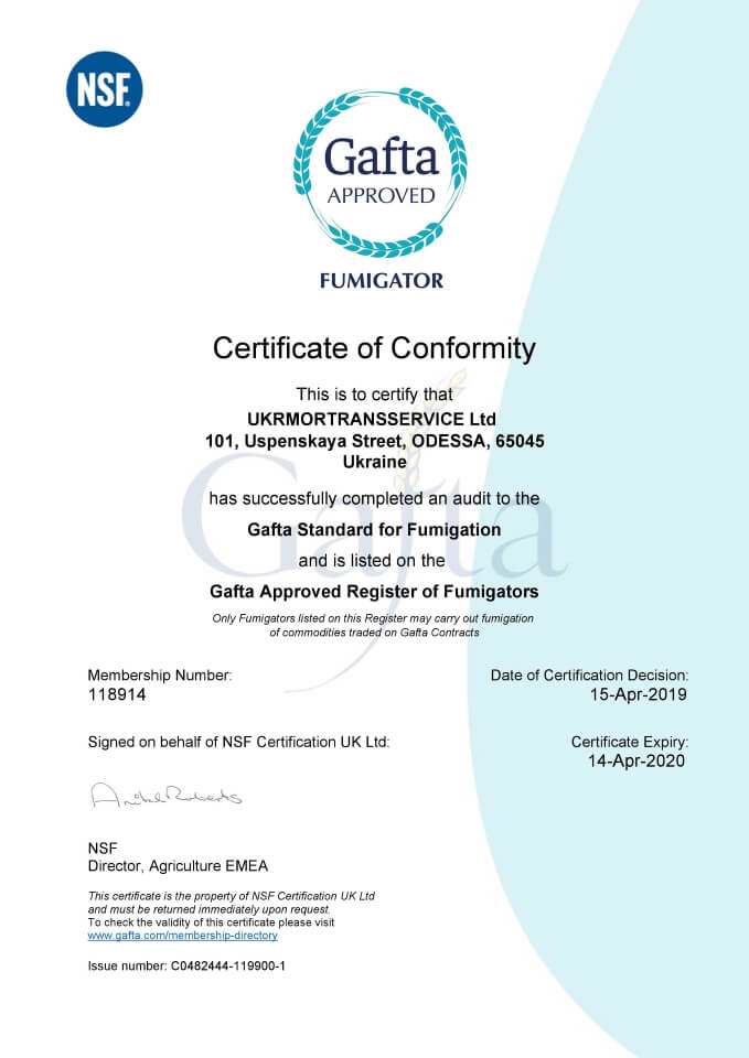 Gafta Standard Certificate 2019